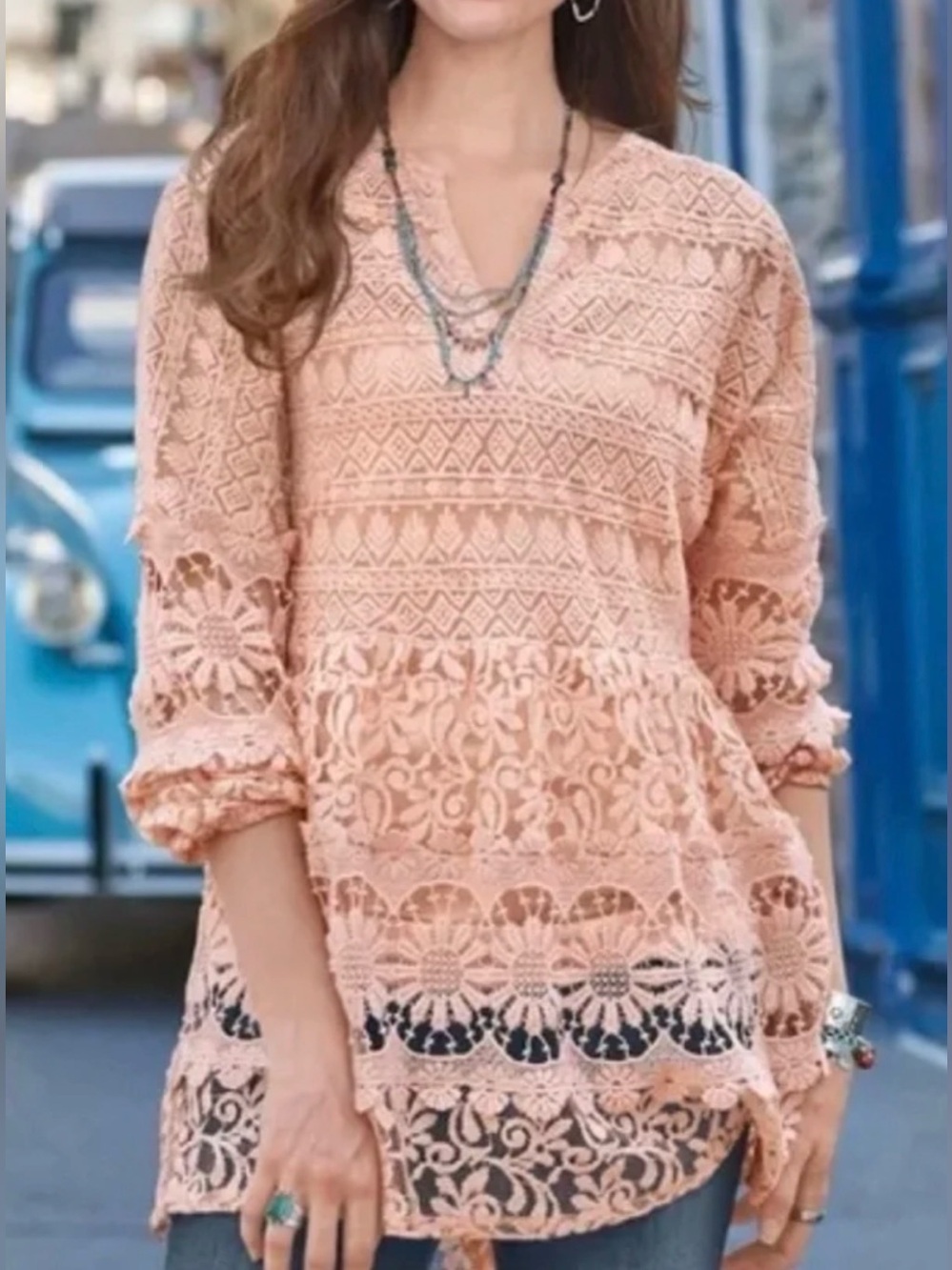 Sundance Victorian Essence Crochet Tunic Top Blush Pink Size S Cottagecore